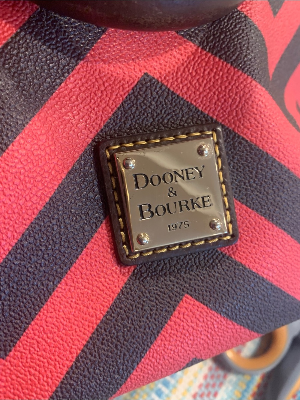 Dooney Red and Black Chevron Satchel - Picture 7 of 15